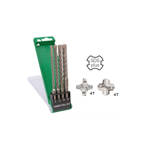 Immagine di KIT 4 PUNTE ELICOIDALI DIAMETRO 6 8 10 12 x 165 4T CON ATTACCO SDS PLUS HIKOKI HITACHI