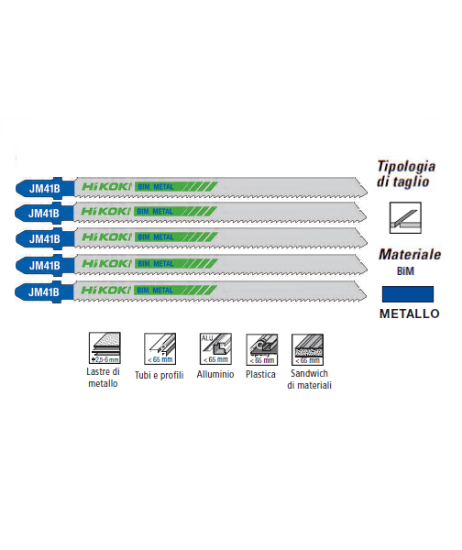 Immagine di LAME PER SEGHETTO ALTERNATIVO BIM 132 mm KIT 5 PZ TAGLIO METALLO HIKOKI HITACHI