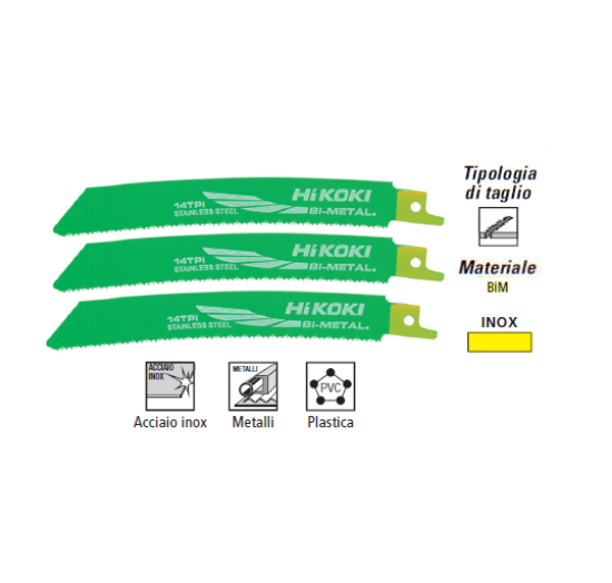 Immagine di LAME PER SEGHETTO ALTERNATIVO FRONTALE BIM 150 mm KIT 3 PZ TAGLIO METALLO ACCIAIO INOX HITACHI