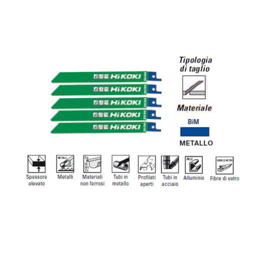 Immagine di LAME PER SEGHETTO ALTERNATIVO FRONTALE BIM 150 mm KIT 5 PZ TAGLIO METALLO HIKOKI HITACHI