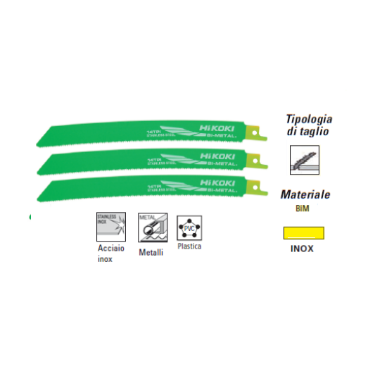 Immagine di LAME PER SEGHETTO ALTERNATIVO FRONTALE BIM 200 mm KIT 3 PZ TAGLIO METALLO ACCIAIO INOX HITACHI