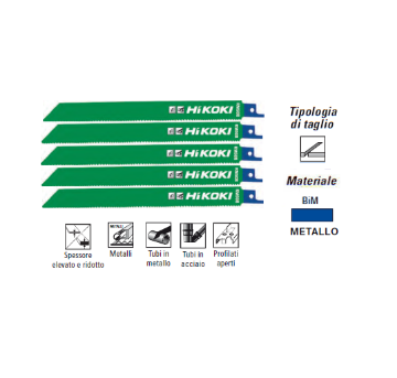 Immagine di LAME PER SEGHETTO ALTERNATIVO FRONTALE BIM 200 mm KIT 5 PZ TAGLIO METALLO HITACHI