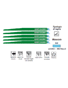 Immagine di LAME PER SEGHETTO ALTERNATIVO FRONTALE BIM 305 mm KIT 5 PZ PER LEGNO METALLO HIKOKI HITACHI