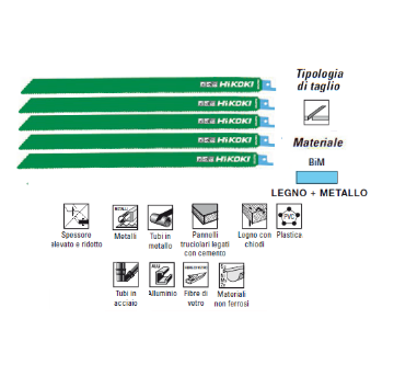 Immagine di LAME PER SEGHETTO ALTERNATIVO FRONTALE BIM 305 mm KIT 5 PZ TAGLIO LEGNO METALLO HIKOKI HITACHI