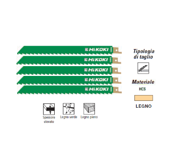 Immagine di LAME PER SEGHETTO ALTERNATIVO FRONTALE HCS 225 mm KIT 5 PZ PER TAGLIO LEGNO HITACHI