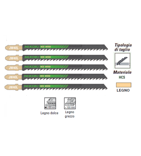 Immagine di LAME PER SEGHETTO ALTERNATIVO HCS 132 mm KIT 5 PZ PER TAGLIO LEGNO HIKOKI HITACHI