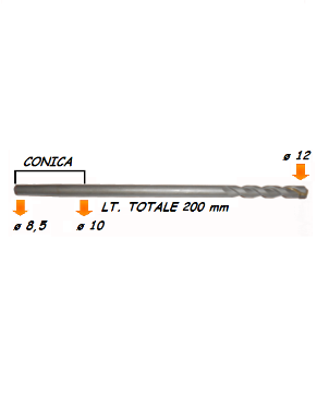 Immagine di PUNTA DI CENTRAGGIO DA MURO D 12 LT 200 mm WORKDIAMOND PER FORETTO DIAMANTATO A SECCO