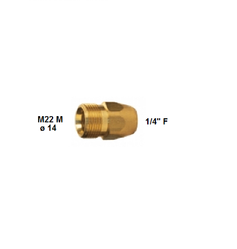 Immagine di RACCORDO ATTACCO M22 MASCHIO DIAMETRO INTERNO 14 ENTRATA 1/4" FEMMINA PER TUBO PISTOLA LANCIA IDROPULITRICE