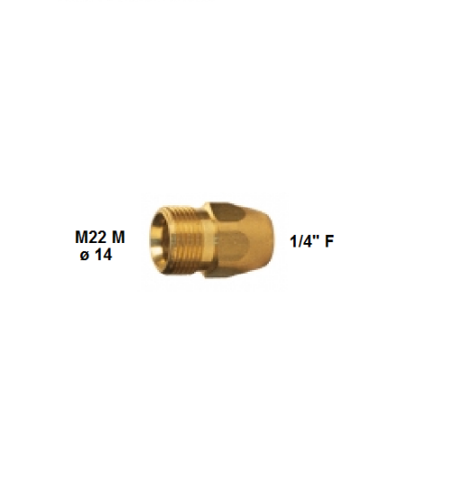 Immagine di RACCORDO ATTACCO M22 MASCHIO DIAMETRO INTERNO 14 ENTRATA 1/4" FEMMINA PER TUBO PISTOLA LANCIA IDROPULITRICE