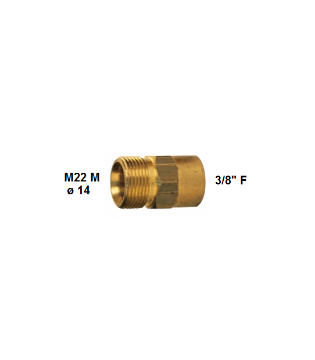 Immagine di RACCORDO ATTACCO M22 MASCHIO DIAMETRO INTERNO 14 ENTRATA 3/8" FEMMINA