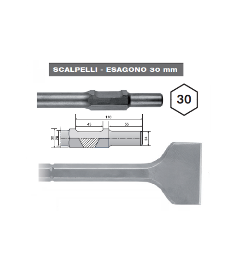 Immagine di SCALPELLO A SPATOLA 75 x 410 ATTACCO ESAGONO 30 HIKOKI HITACHI PER MARTELLO DEMOLITORE