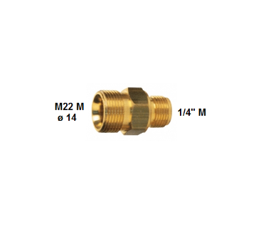 Immagine di RACCORDO ATTACCO M22 MASCHIO ENTRATA 1/4" MASCHIO ø INTERNO 14 PER TUBO PISTOLA LANCIA IDROPULITRICE  