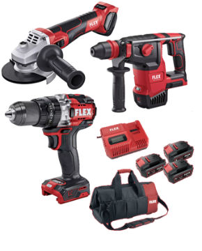 Immagine di SMERIGLIATRICE LBE 125 18.0-EC C + TRAPANO AVVITATORE PD 2G 18.0-EC HD C + TASSELLATORE CHE 2-26 18.0-EC C BATTERIA VOLT 18 Ah 5,0 FLEX