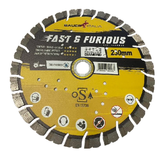 Immagine di DISCO DIAMANTATO DIAMETRO 230 FORO 22,23 BAUER PER CEMENTO GRANITI PIETRE